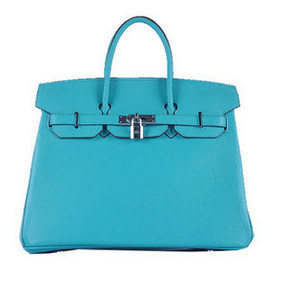 First-class Quality Hermes Birkin 35CM Tote Bag Light BLue Grainy Leather Silver HMS9W4X32J7