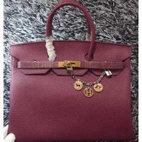 Hermes Birkin 35CM Tote Bag Litchi Leather HB35GL Purple Top Replica HMSI604IP16