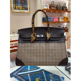Knockoff Hermes Birkin Bag Original Leather 35CM 17888 Houndstooth Dark Brown HMS14WKNG5D