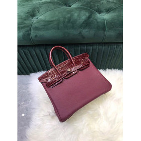 Imitation Hermes Birkin Bag Original Leather crocodile togo HBK2530 Burgundy HMSSXV6444F