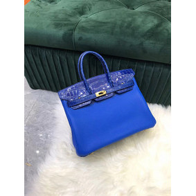 Copy Hermes Birkin Bag Original Leather crocodile togo HBK2530 Electro optic blue HMSA625T13F