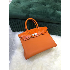 Hermes Birkin Bag Original Leather crocodile togo HBK2530 orange 1:1 Replica HMS66MJXBVN
