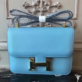 AAA Hermes Blue Atoll Constance MM 24cm Epsom Leather Bag HMSZ295GDQR
