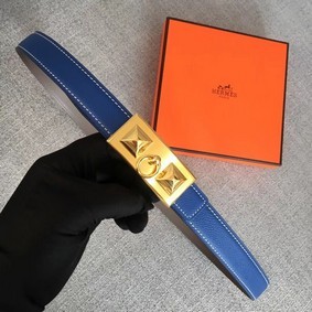 Hermes Collier de Chien belt buckle & Reversible leather strap 24 mm H0521 blue 1:1 Replica HMS6U05S3AB