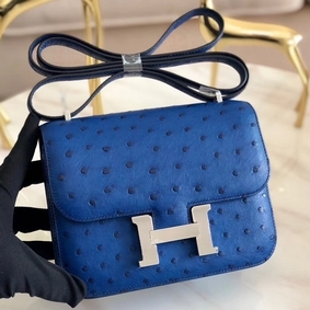 AAA Hermes Constance 18 Handmade Bag In Blue Ostrich Leather HMSN4183KJN