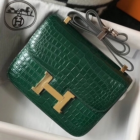 Hermes Constance 24cm Bag In Green Embossed Crocodile HMSUL4P8GGC