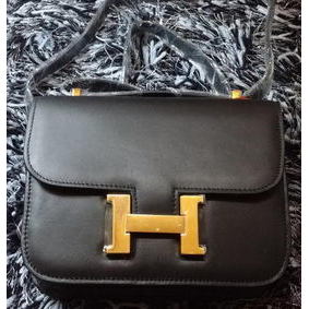 Replica Hermes Constance Bag Smooth Leather H9998S Black HMSQLD01KRD
