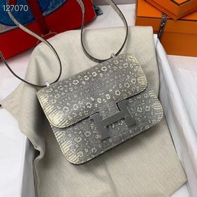 Top Replica Hermes Constance Bag Togo Origianl Lizard Leather H9999 Gray HMSBJC3BW12
