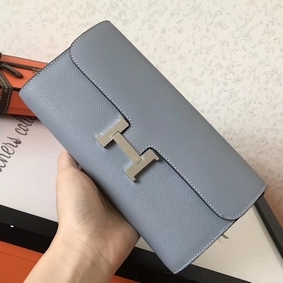 Hermes Constance Long Wallet In Blue Lin Epsom Leather Replica HMSTD5959H5