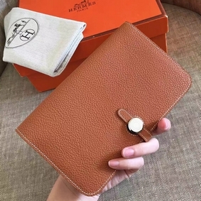 Knockoff Hermes Dogon Duo Wallet In Gold Clemence Leather HMS1AW052KA