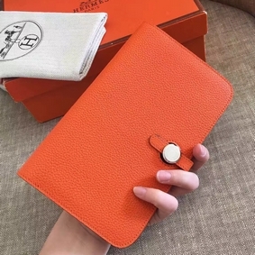 Hermes Dogon Duo Wallet In Orange Clemence Leather Replica HMSOY3VMFIP
