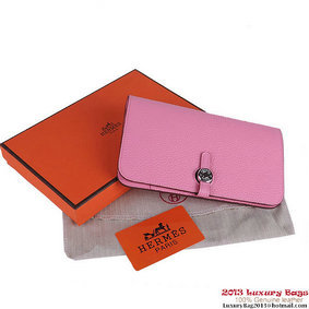 Best Quality Hermes Dogon Wallet Clemence Leather Travel Case H001 Pink HMSN5688G8S