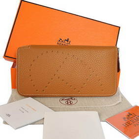 Hermes Evelyn Long Wallet Zip Purse A808 Camel Replica HMSKEC3E86H