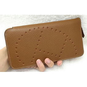 Fake Hermes Evelyn Long Zip Wallet Litchi A808 Wheat HMS2TFS85F4