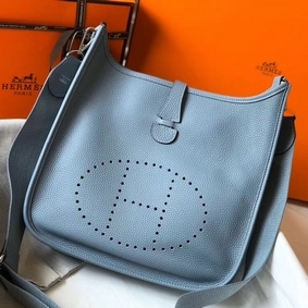Top Replica Hermes Evelyne III 29 PM Bag In Blue Lin Clemence Leather HMSI48KUVW5