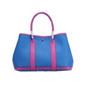 Fake Hermes Garden Party 30cm Tote Bags Grainy Leather Blue&Lavender HMSGD5TGR83