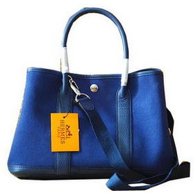 Top Replica Hermes Garden Party 30cm Tote Bags Original Leather Blue HMSQO11630L