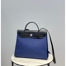 AAA Hermes Herbag 31CM Original Canvas Leather & Calfskin 48887 blue&black HMSPHYD951K