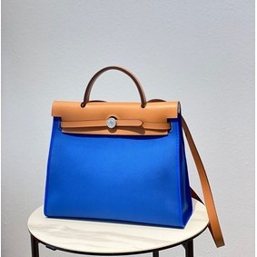Top Replica Hermes Herbag 31CM Original Canvas Leather & Calfskin 48887 blue&brown HMSI1KIQSCN