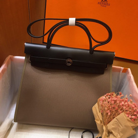 Hermes Herbag Zip 31cm Bag In Black And Taupe Replica HMS7DTOXN34