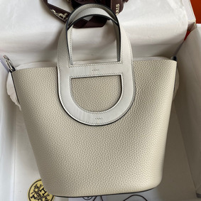 Hermes In The Loop 18 Handmade Bag in Pearl Grey Clemence Leather 1:1 Replica HMS64V605X1