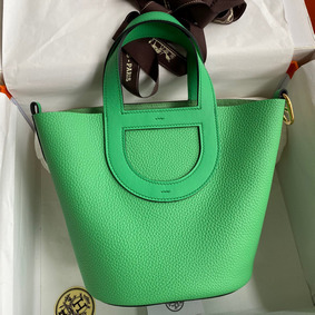 Knockoff Hermes In The Loop 18 Handmade Bag in Vert Comics Clemence Leather HMS5N65YL0X