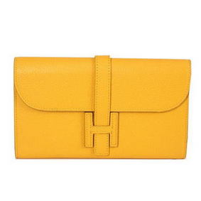 Replica Hermes Jige Clutch Bag Calfskin Leather HQ864 Yellow HMS3025QB88