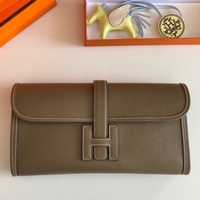 Fake Hermes Jige Elan 29 Clutch Bag In Taupe Swift Calfskin HMSV35NDC29