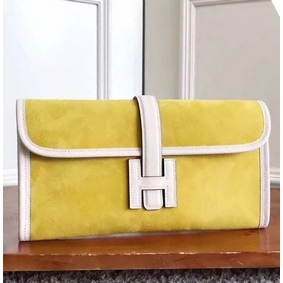 Hermes Jige Elan 29 Clutch In Yellow Suede Calfskin Replica HMSF0SUYWLU