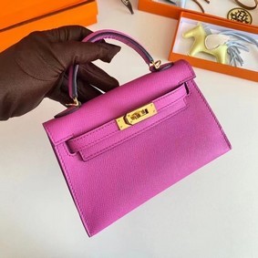 Imitation Hermes Kelly 19cm Shoulder Bags Epsom Leather KL19 Gold hardware Lavender HMS5QV608NE