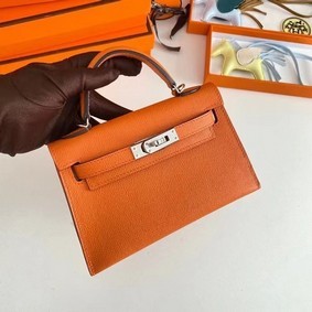 Hermes Kelly 19cm Shoulder Bags Epsom Leather KL19 Silver hardware orange HMSY69D1S2N