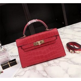 Imitation Hermes Kelly 19cm Tote Bag crocodile Leather KL19 red HMS59P7JB5Q