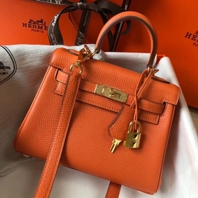 Hermes Kelly 20cm Bag In Orange Clemence Leather GHW Top Replica HMSR3GO2IC3