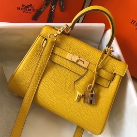 Hermes Kelly 20cm Bag In Yellow Clemence Leather GHW HMSUAGPUH41
