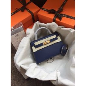 Imitation Hermes Kelly 20cm Tote Bag Original Epsom Leather KL20 Blue HMS68330509