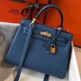 Hermes Kelly 25cm Retourne Bag In Agate Blue Clemence Leather 1:1 Replica HMSB0I64Z0J