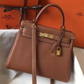 Hermes Kelly 28cm Bag In Gold Clemence Leather GHW Top Replica HMSPED1H49V