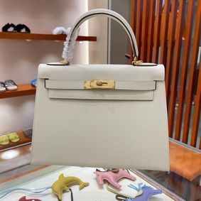 Fake Hermes Kelly 28cm Shoulder Bags Epsom Leather KL28 creamy-white Gold hardware HMSBIEWQ4MN