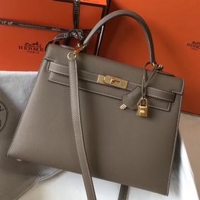 Hermes Kelly 32cm Bag In Tuape Grey Epsom Leather GHW 1:1 Replica HMSWJC11V27