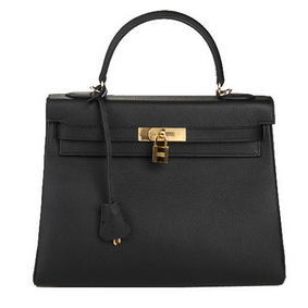 Hermes Kelly 32cm Shoulder Bag Black Original Leather K32 Gold Top Replica HMSTD5NDFD2