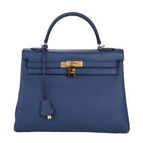 Hermes Kelly 32cm Shoulder Bag Dark Blue Original Leather K32 Gold Replica HMSM85OA4IR