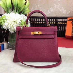 Hermes Kelly 32cm Shoulder Bag TOGO Leather KY32 Wine 1:1 Replica HMS91OA97BG