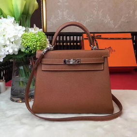 Replica Hermes Kelly 32cm Shoulder Bag Wheat TOGO Leather KY32 Silver HMSZ1MD3R5E