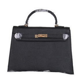 Imitation Hermes Kelly 32cm Shoulder Bags Grained Leather Black HMSTGQ3B15J
