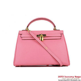 High Quality Hermes Kelly 32cm Shoulder Bags Pink Clemence Leather Gold HMSKO2ZEW4P