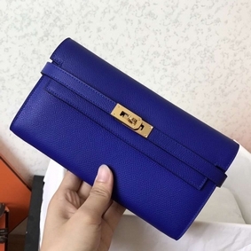 Hermes Kelly Classic Long Wallet In Blue Electric Epsom Leather Top Replica HMSB1ZCRSWM
