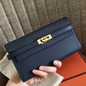 Hermes Kelly Classic Long Wallet In Navy Epsom Leather 1:1 Replica HMSOVH8KE29