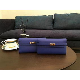 Hermes Kelly Epsom Leather Wallet H4086 Blue Replica HMS2V65I5HJ
