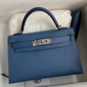 Cheap Hermes Kelly Mini II Sellier Handmade Bag In Blue Agate Epsom Calfskin HMS432ZGO9D
