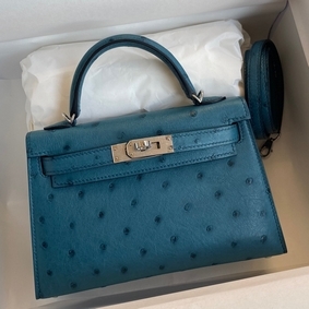 Hermes Kelly Mini II Sellier Handmade Bag In Colvert Ostrich Leather Replica HMS7PKJ95KG